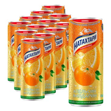Напиток Натахтари "Апельсин и мандарин", газированный, ж/б, 0,33 литра